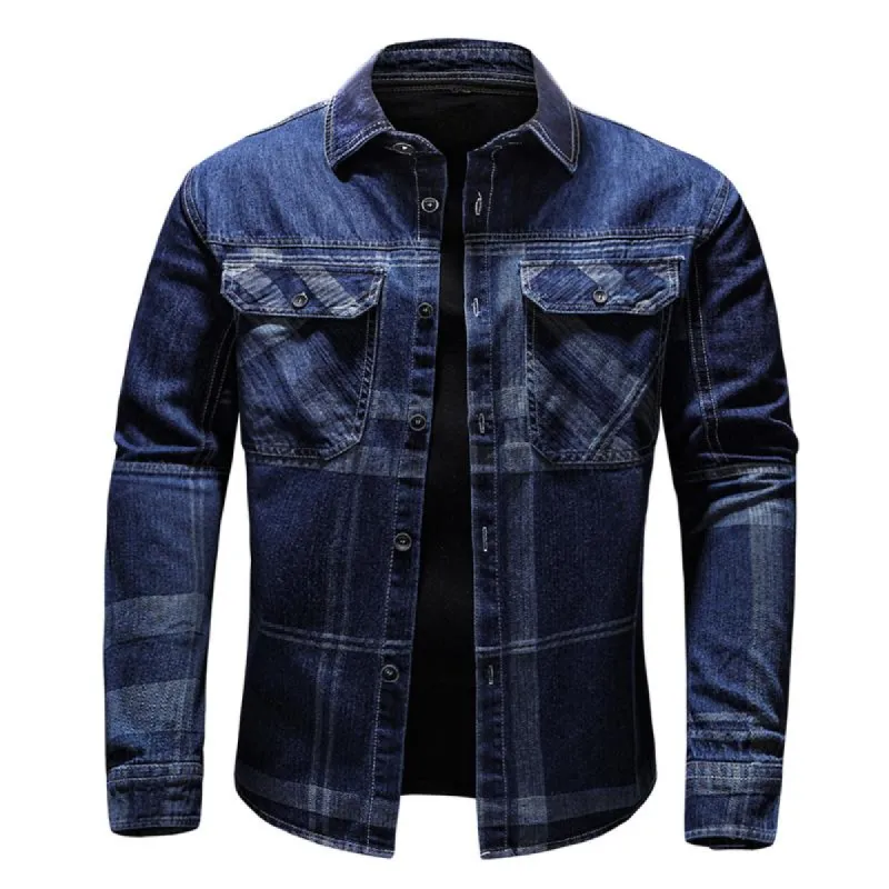 Men's Loose Plaid Denim Tooling Shirt 98791519Z sold by Manly