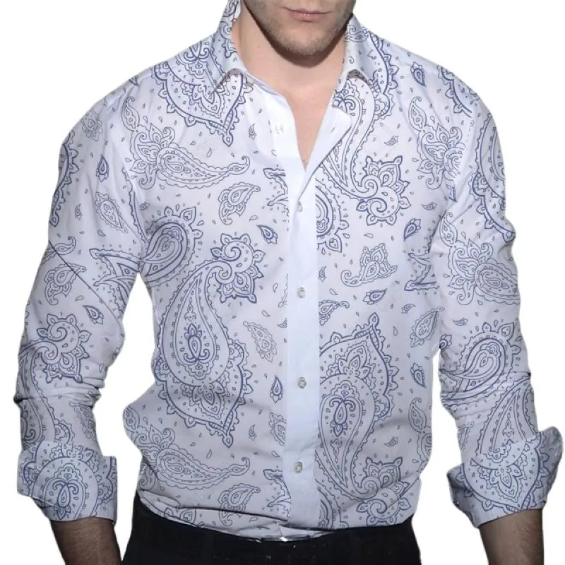 Men's Casual Printed Lapel Long Sleeve Shirt 53400349X sold by Manly