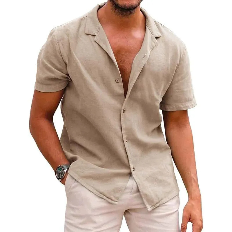 Men's Casual Solid Color Lapel Short Sleeve Shirt 88285846M sold by Manly