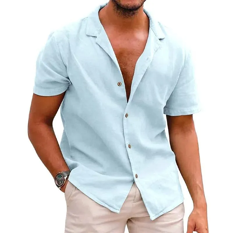 Men's Casual Solid Color Lapel Short Sleeve Shirt 88285846M sold by Manly product image thumbnail 5