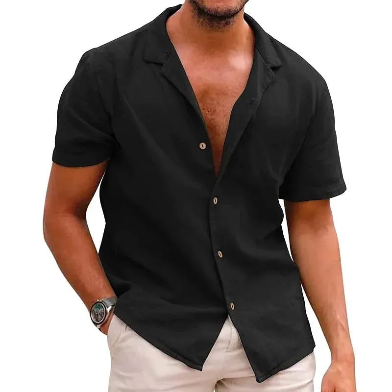 Men's Casual Solid Color Lapel Short Sleeve Shirt 88285846M sold by Manly product image thumbnail 3