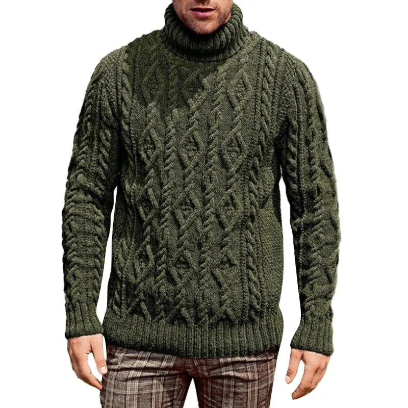 Men's Vintage Solid Cable Turtleneck Knit Sweater 15791993Y sold by Manly