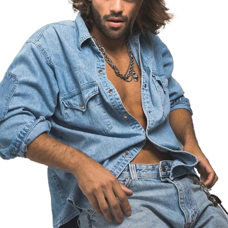 Men's Vintage Patchwork Double Chest Pocket Denim Shirt 09941286Y sold by Manly