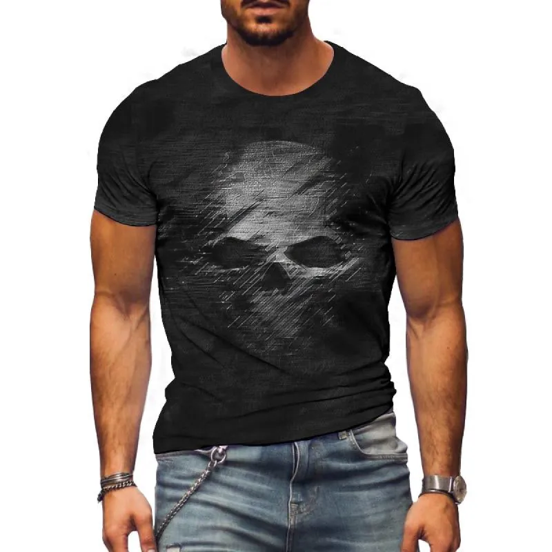 Men's Casual Skull Round Neck Short Sleeve T-Shirt 33658578TO sold by Manly