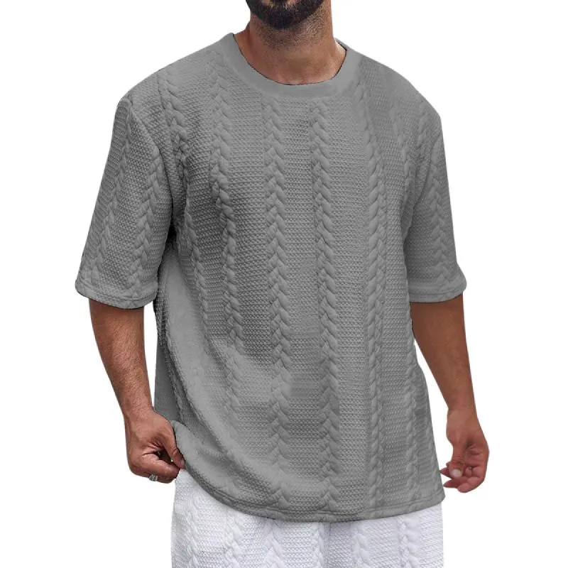 Men's Casual Round Neck 3D Jacquard Loose Short-sleeved Shirt 96108491M sold by Manly