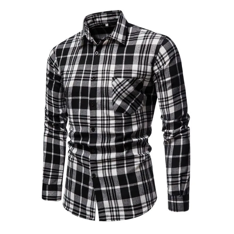 Men's Casual Plaid Simple Long-sleeved Shirt 62137830X sold by Manly