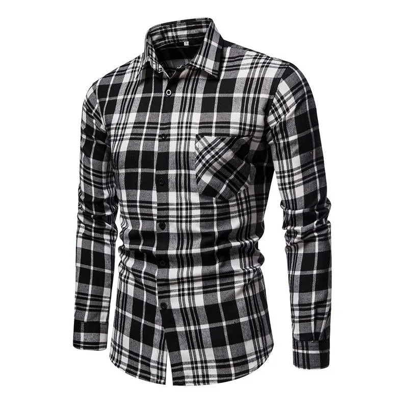 Men's Casual Plaid Simple Long-sleeved Shirt 62137830X sold by Manly