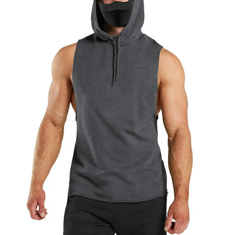 Men's Solid Loose Hooded Sleeveless Fitness Sports Tank Top 82109561Z sold by Manly
