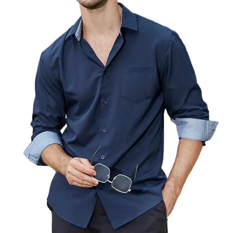 Men's Colorblock Lapel Long Sleeve Casual Shirt 90221718Z sold by Manly