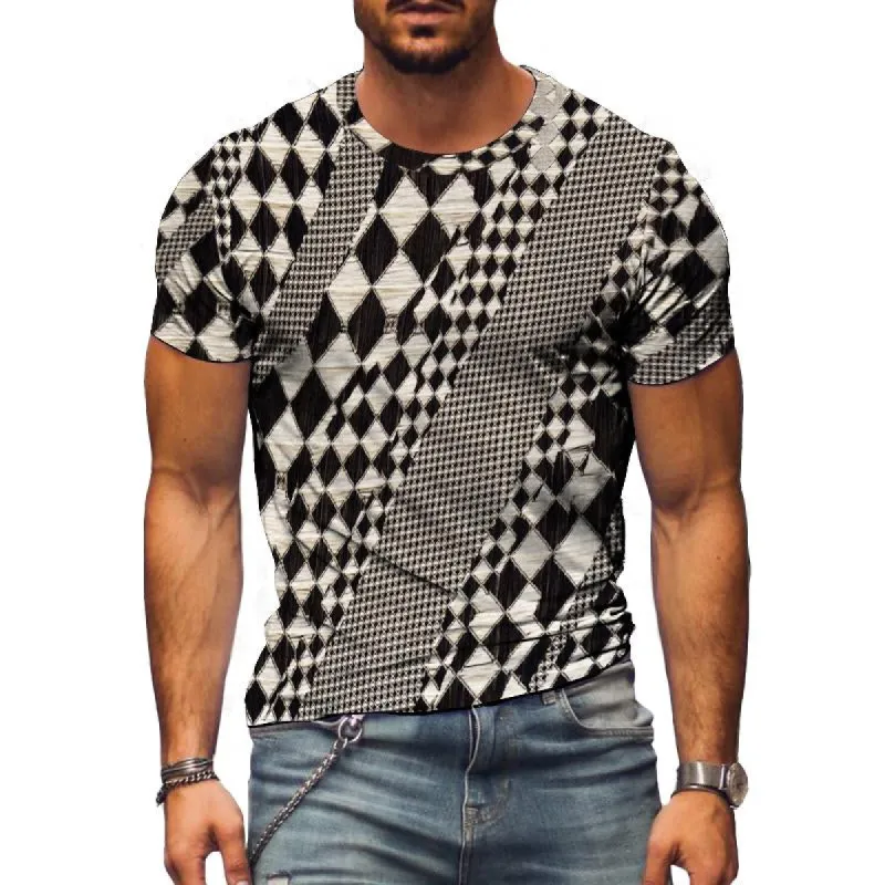 Men's Retro Plaid Round Neck Short-sleeved T-shirt 31759221TO sold by Manly