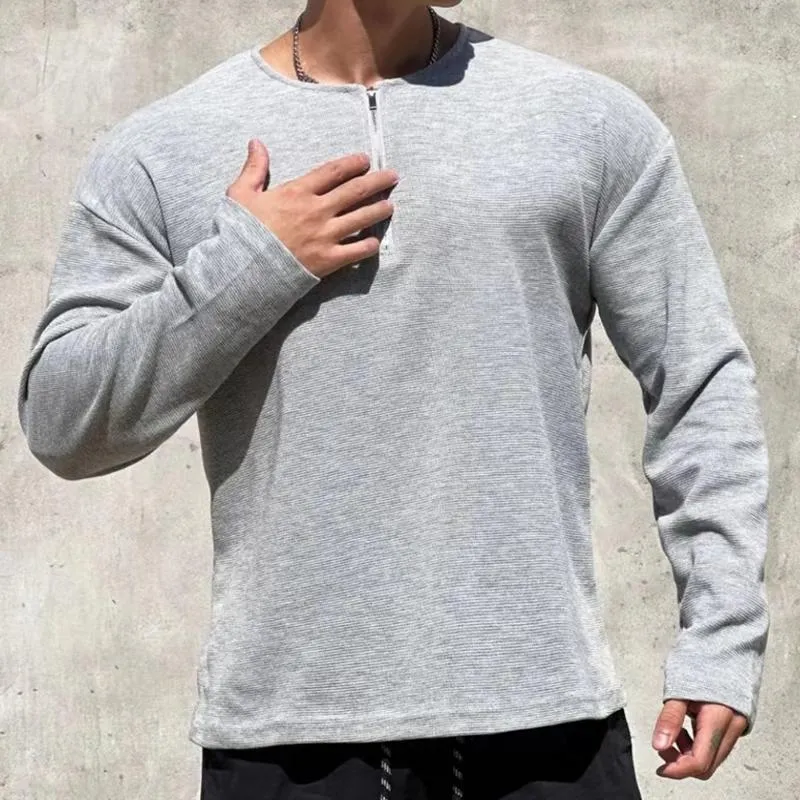 Men's Solid Waffle Zip Round Neck Long Sleeve Casual T-shirt 93451037Z sold by Manly product image thumbnail 5