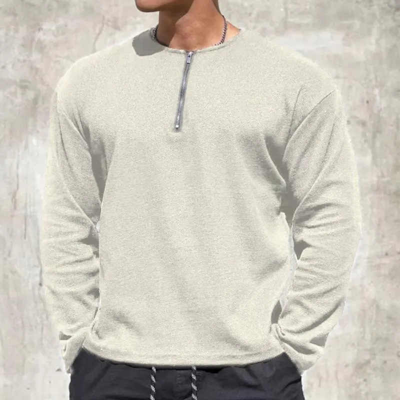 Men's Solid Waffle Zip Round Neck Long Sleeve Casual T-shirt 93451037Z sold by Manly product image thumbnail 4