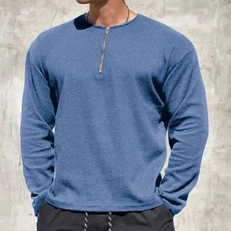 Men's Solid Waffle Zip Round Neck Long Sleeve Casual T-shirt 93451037Z sold by Manly product image thumbnail 3