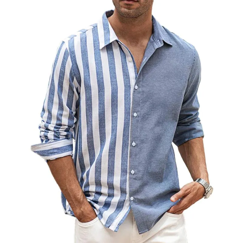 Men's Casual Striped Print Loose Short Sleeve Shirt 04683013X sold by Manly