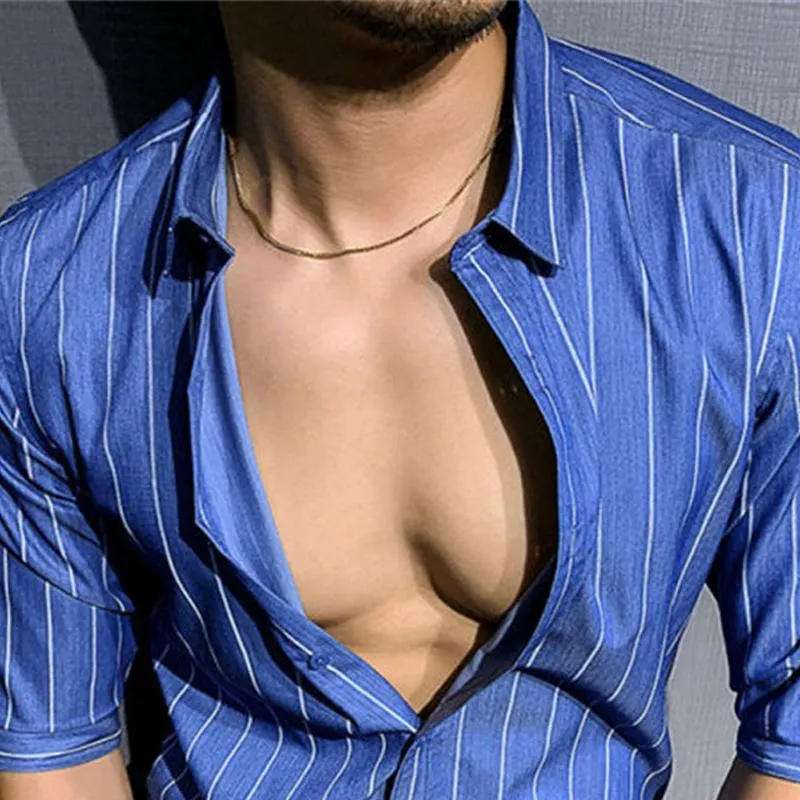 Men's Casual Striped Lapel Single Breasted Long Sleeve Shirt 67274663Y sold by Manly product image thumbnail 3