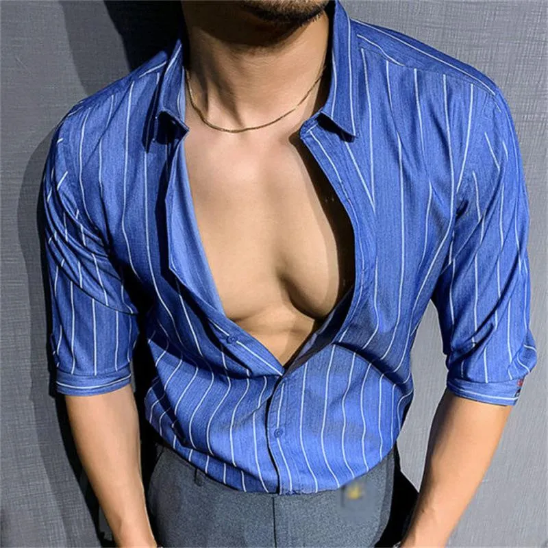 Men's Casual Striped Lapel Single Breasted Long Sleeve Shirt 67274663Y sold by Manly product image thumbnail 2
