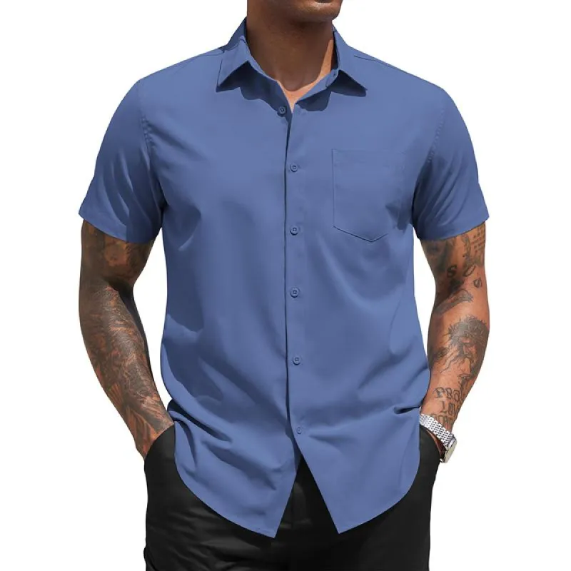 Men's Solid Lapel Short Sleeve Breast Pocket Shirt 14548799Z sold by Manly