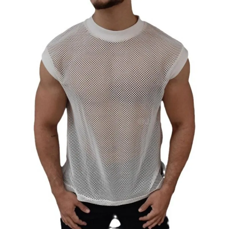 Men's Sexy See-Through Round Neck Mesh Tank Top 20437477M sold by Manly