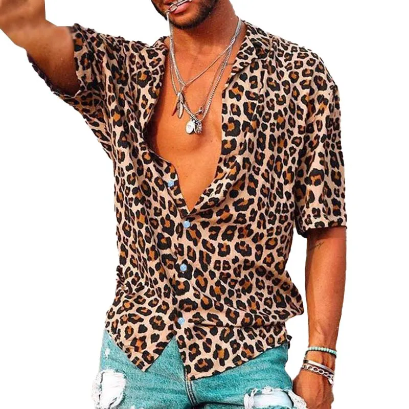 Men's Casual Leopard Print Short Sleeve Shirt 55304358M sold by Manly