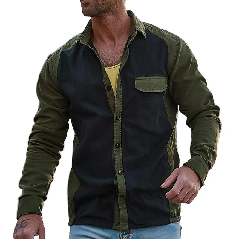 Men's Retro Casual Colorblock Shirt Jacket 64705907TO sold by Manly