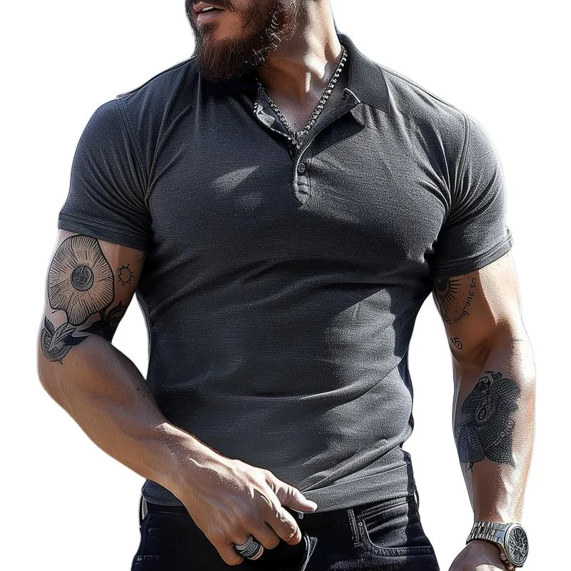 Men's Solid Lapel Short Sleeve Polo Shirt 76400276Z sold by Manly