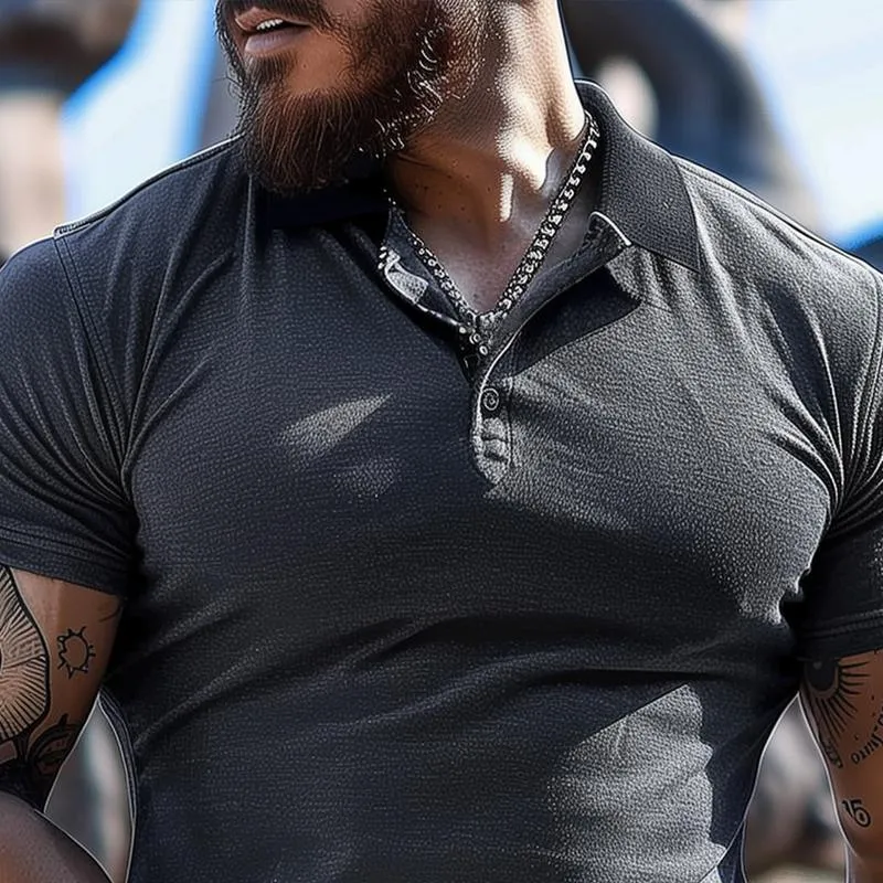 Men's Solid Lapel Short Sleeve Polo Shirt 76400276Z sold by Manly product image thumbnail 3