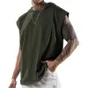 Men's Solid Color Hooded Loose Short Sleeve Tank Top 36177507X sold by Manly