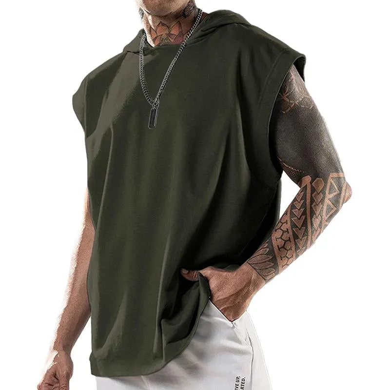 Men's Solid Color Hooded Loose Short Sleeve Tank Top 36177507X sold by Manly product image thumbnail 3