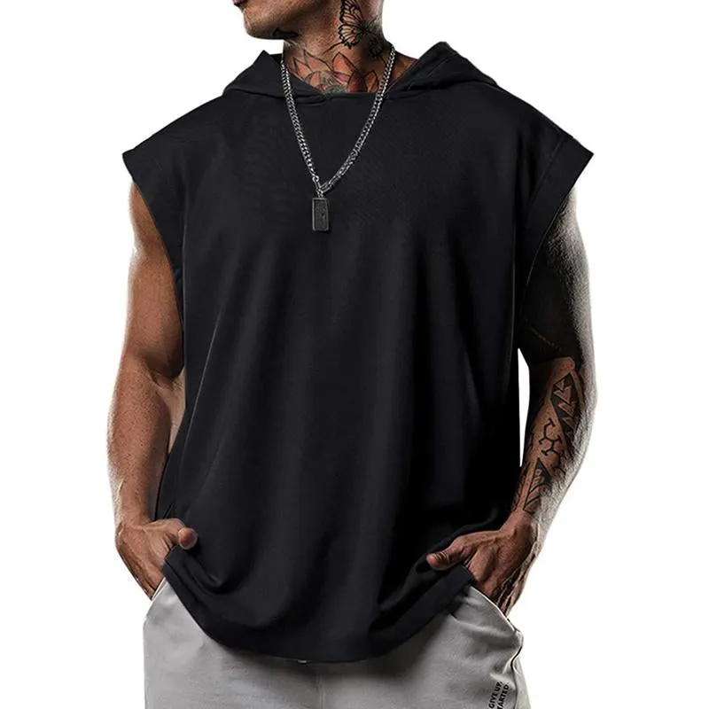 Men's Solid Color Hooded Loose Short Sleeve Tank Top 36177507X sold by Manly product image thumbnail 2