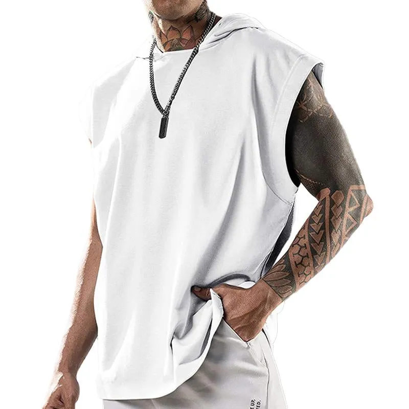 Men's Solid Color Hooded Loose Short Sleeve Tank Top 36177507X sold by Manly product image thumbnail 5