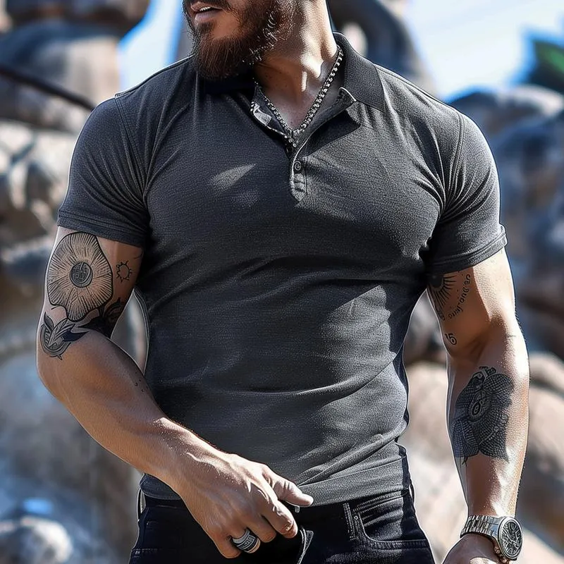 Men's Solid Lapel Short Sleeve Polo Shirt 76400276Z sold by Manly product image thumbnail 2