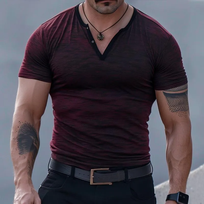 Men's Fashion Henley Collar Short Sleeve T-shirt 00571032Z sold by Manly product image thumbnail 2