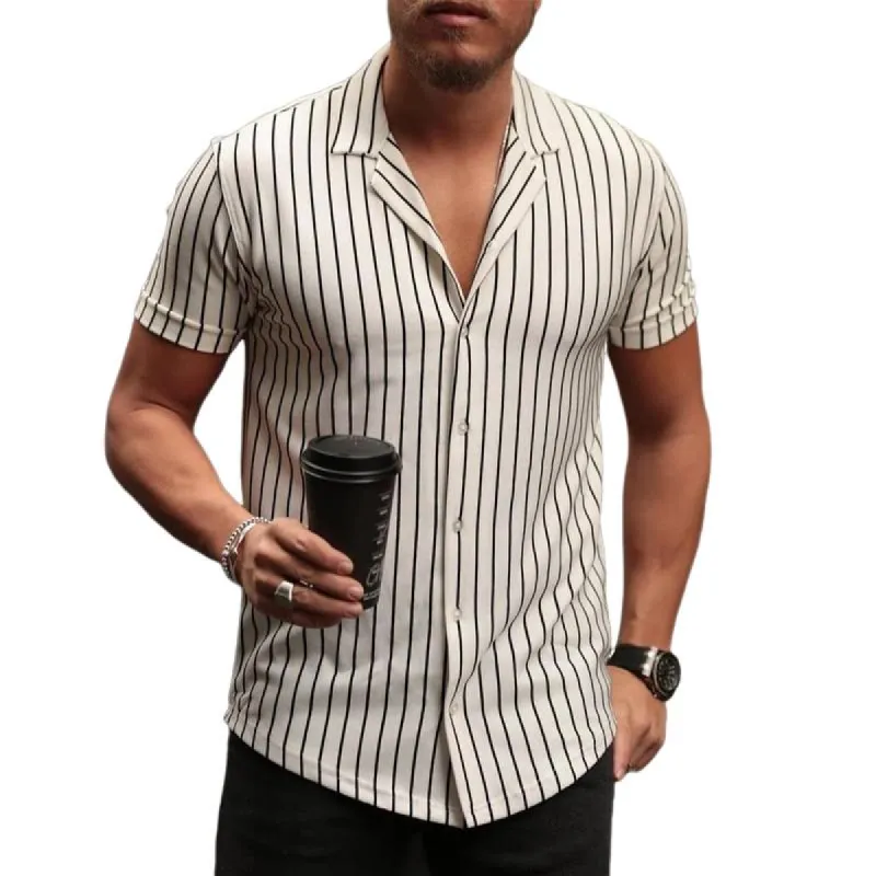 Men's Striped Print Short Sleeve Shirt 15448749Y sold by Manly