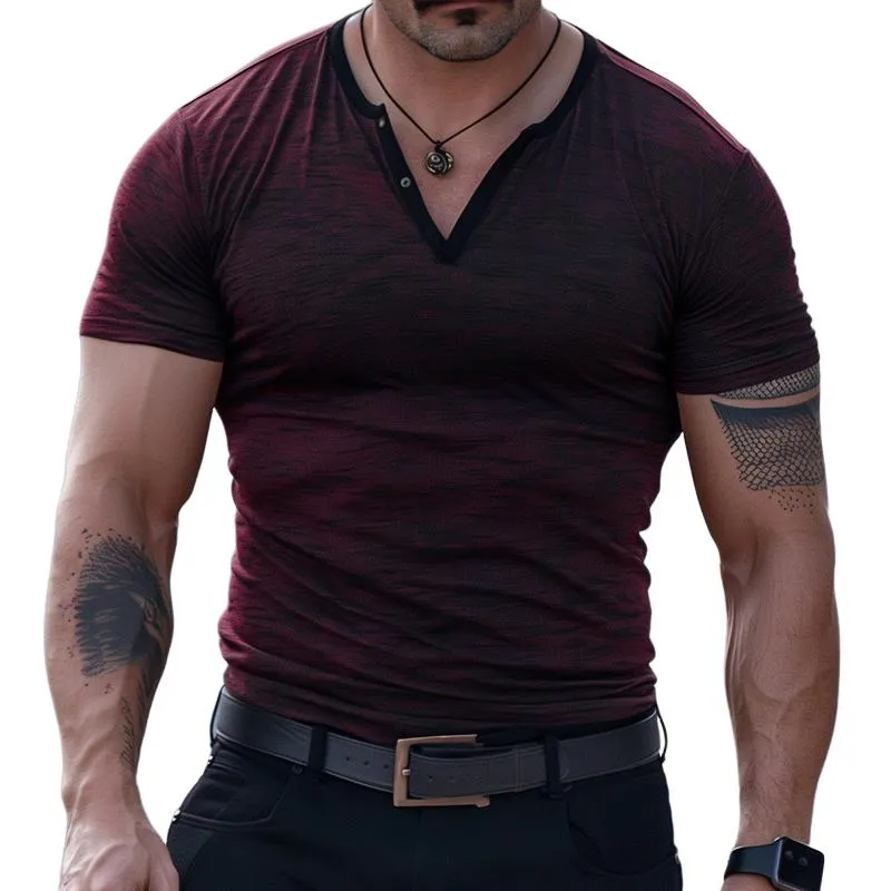 Men's Fashion Henley Collar Short Sleeve T-shirt 00571032Z sold by Manly