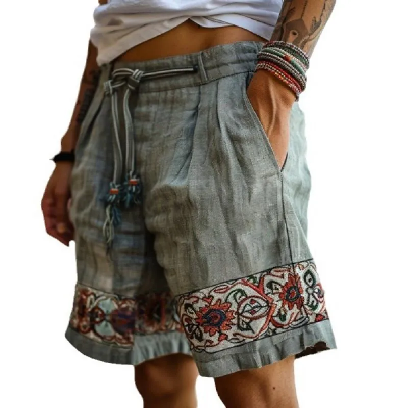 Men's Vintage Cotton and Linen Loose Shorts 05725786Y sold by Manly