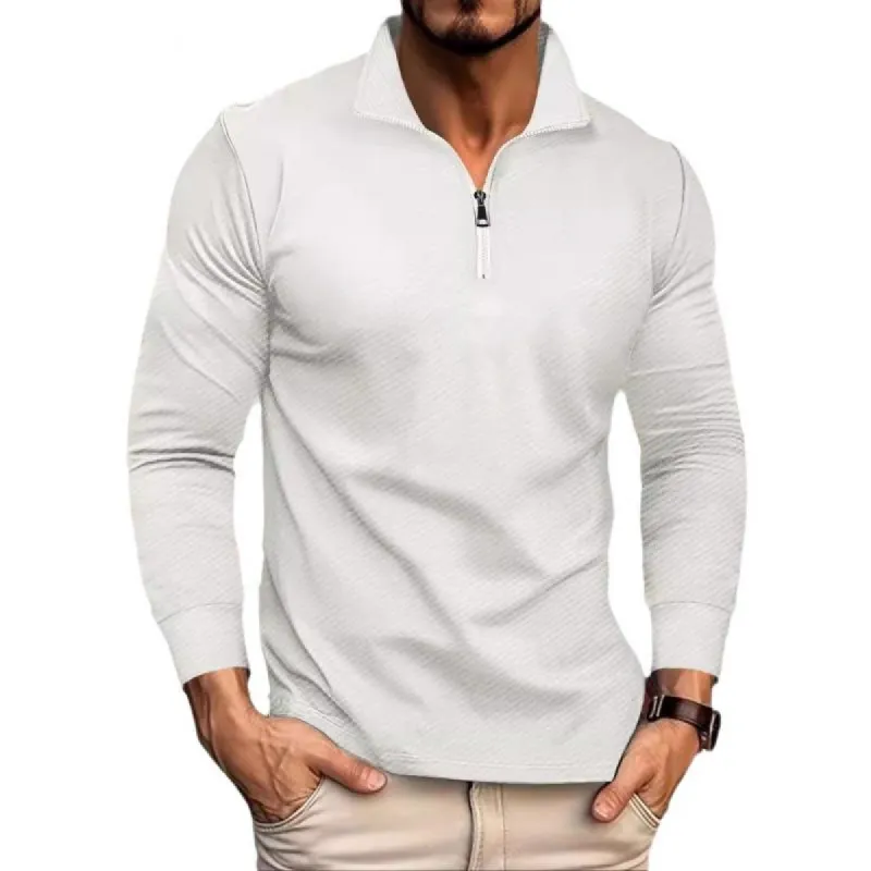 Men's Solid Color Textured Lapel Long Sleeve Polo Shirt 52937988Z sold by Manly