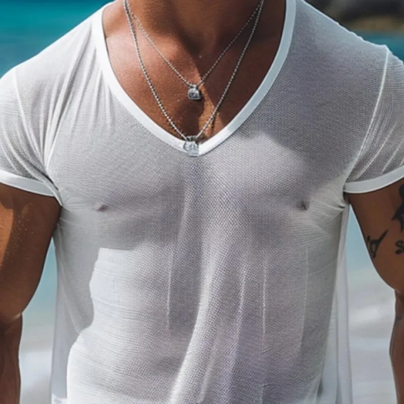 Men's Casual V-neck Loose Mesh Breathable T-shirt 20222690M sold by Manly product image thumbnail 3