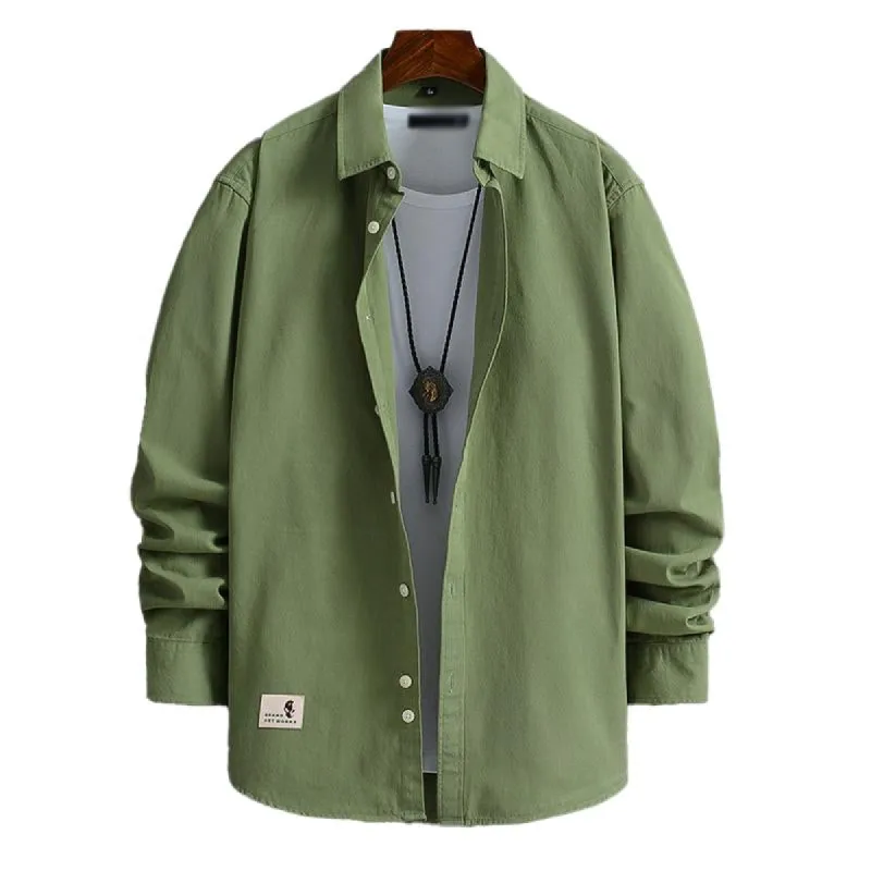 Men's Casual Solid Color Cotton Loose Lapel Long Sleeve Shirt 61195220M sold by Manly