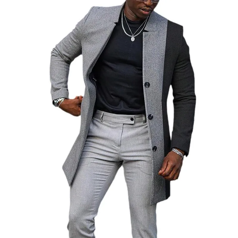 Men's Colorblock Single-Breasted Casual Mid-Length Coat 42794385X sold by Manly