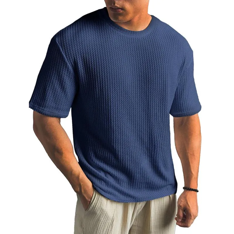 Men's Solid Color Textured Round Neck Short-sleeved T-shirt 13326539Z sold by Manly
