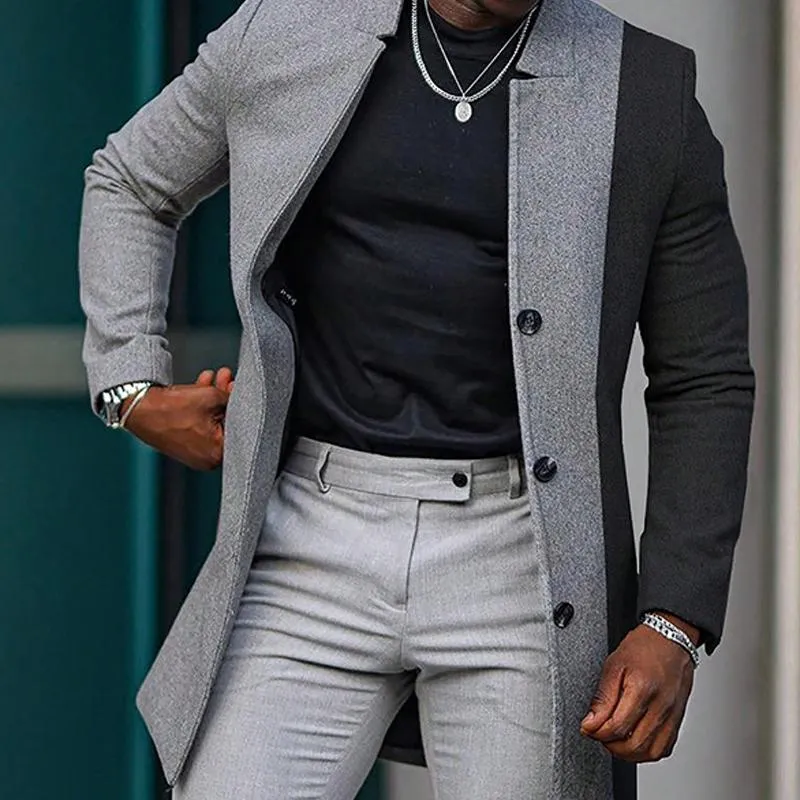 Men's Colorblock Single-Breasted Casual Mid-Length Coat 42794385X sold by Manly product image thumbnail 4