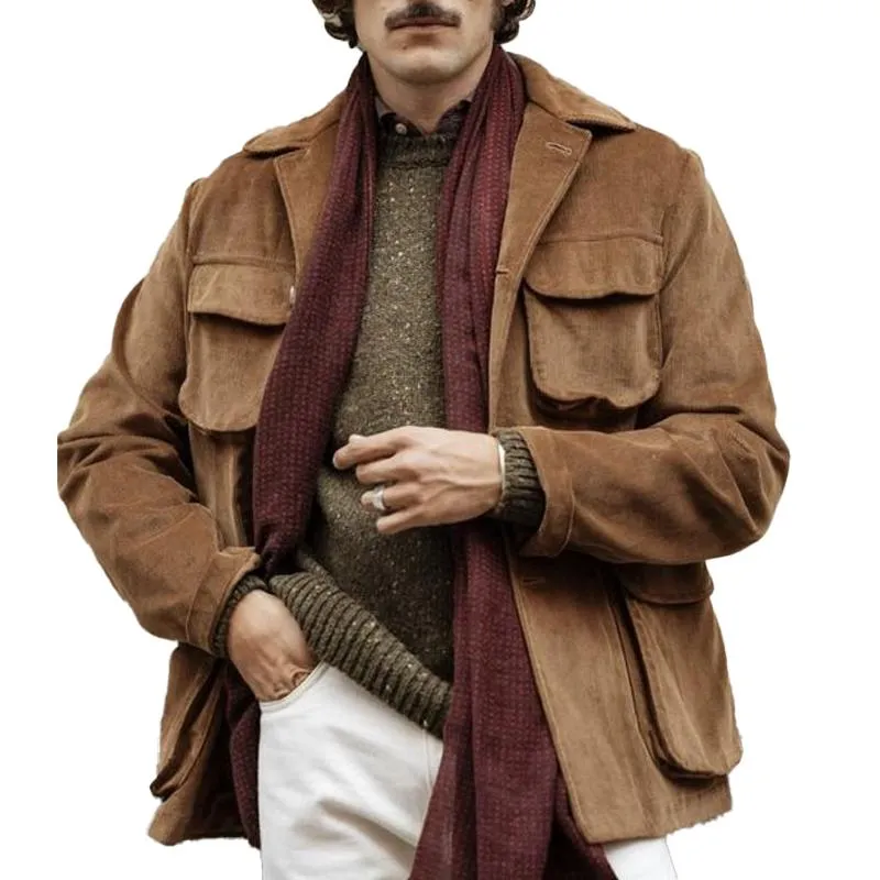 Men's Corduroy Vintage Multi-Pocket Lapel Jacket 16095339X sold by Manly