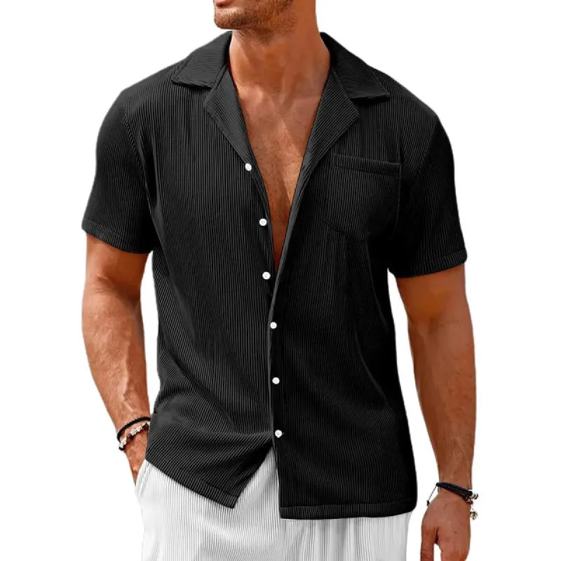 Men's Pleated Solid Color Short Sleeve Shirt 45685075Y sold by Manly