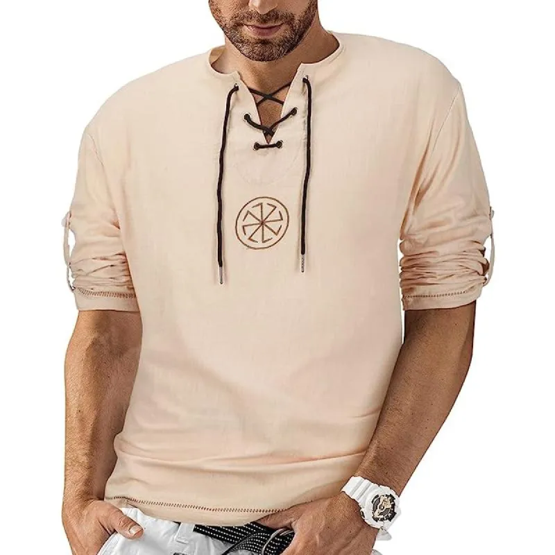 Men's Lace-up Graphic Embroidered Long Sleeve T-shirt 71071877Z sold by Manly