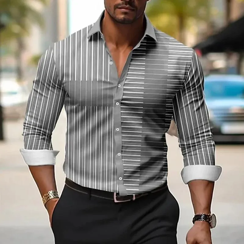 Men's Striped Print Lapel Long Sleeve Casual Shirt 78363918Z sold by Manly product image thumbnail 2