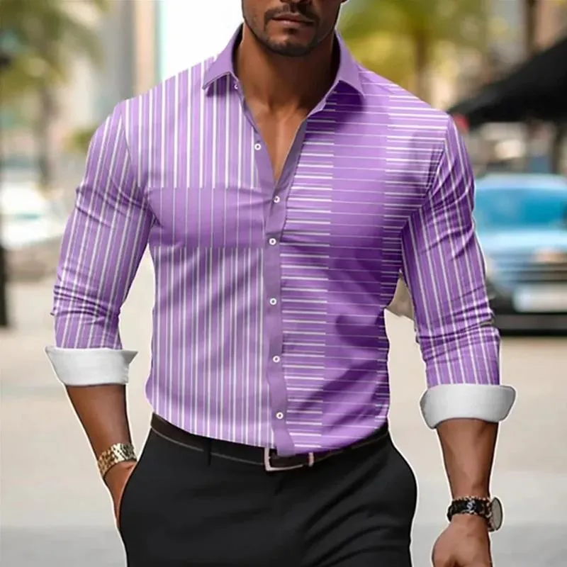 Men's Striped Print Lapel Long Sleeve Casual Shirt 78363918Z sold by Manly product image thumbnail 4