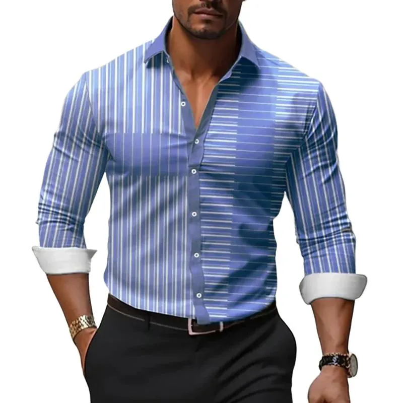 Men's Striped Print Lapel Long Sleeve Casual Shirt 78363918Z sold by Manly