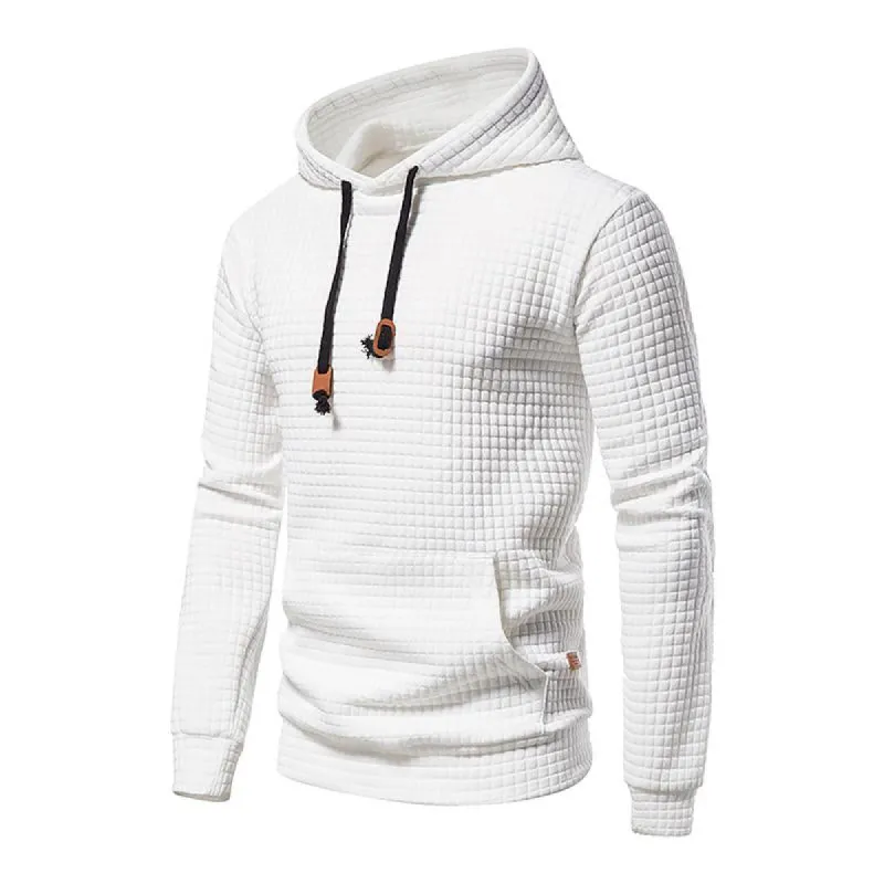 Men's Casual Solid Color Waffle Kangaroo Pocket Pullover Hoodie 71841264M sold by Manly