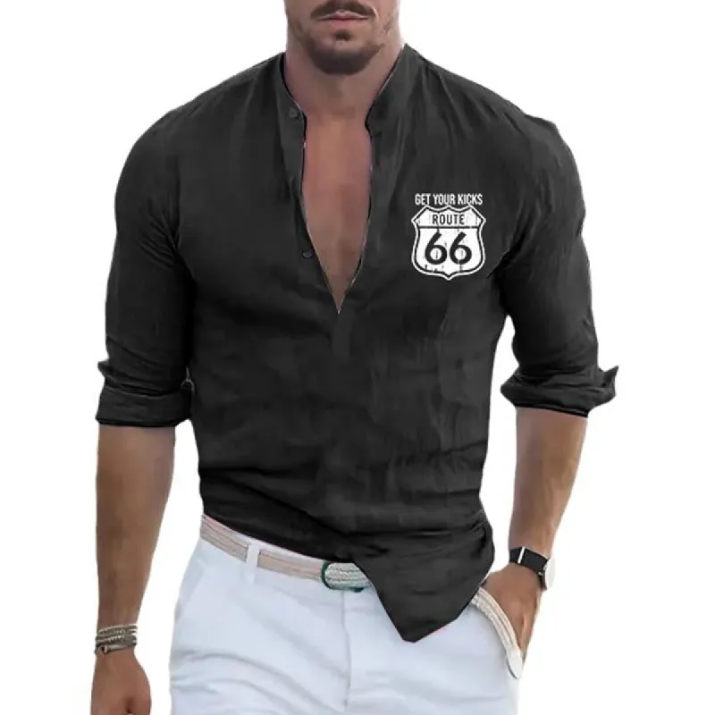 Men's Solid Color Short Sleeve Lapel Long Sleeve Shirt 04660534X sold by Manly