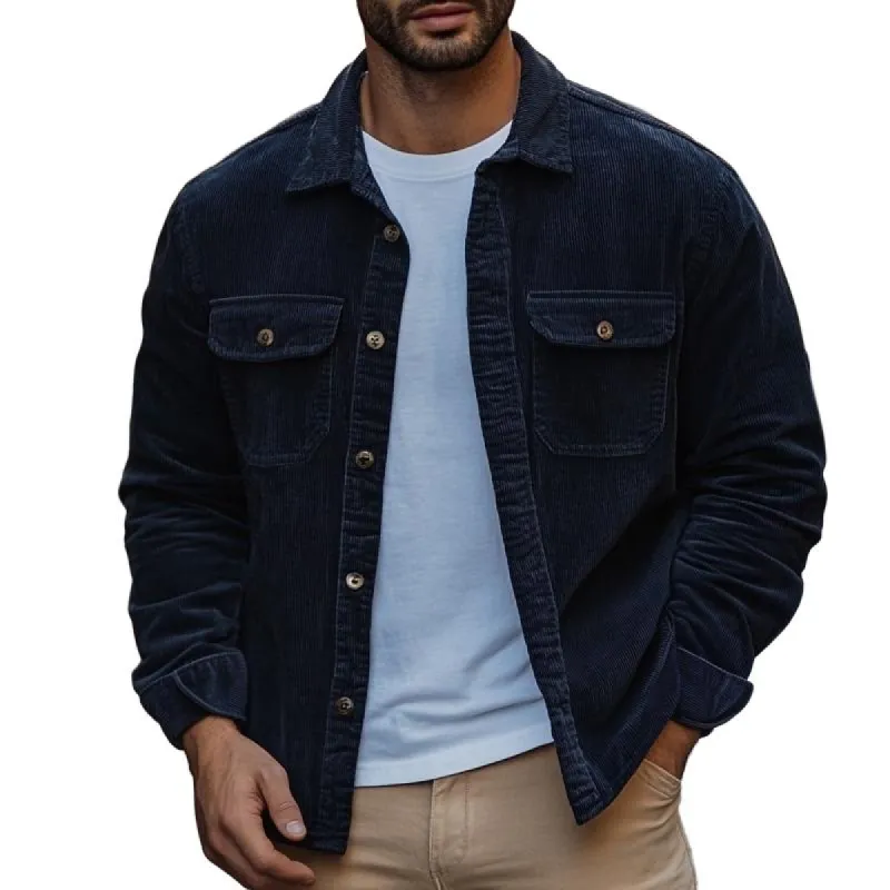 Men's Solid Corduroy Double Chest Pockets Jacket 47957189Y sold by Manly